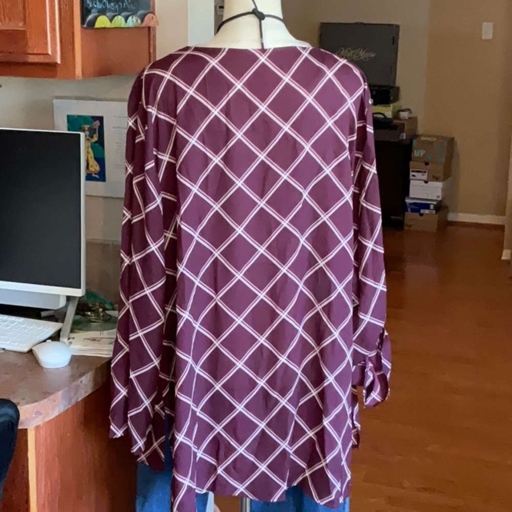 Terra & Sky Burgundy Plaid with Lace Button Down Blouse Size 2X, NWT - Picture 4 of 15